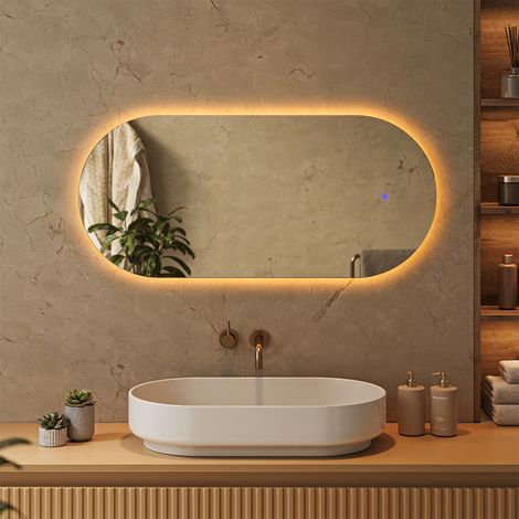 Espejo de baño , Blanco, 110 x 50 cm con iluminación LED, Vicco