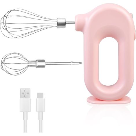 Mini batteur électrique sans fil avec 4 niveaux et 2 fouets, mixeur électrique rechargeable par USB, bat à œufs pour pâtisserie, crème, gâteau, pudding et plus encore, rose (1/5)