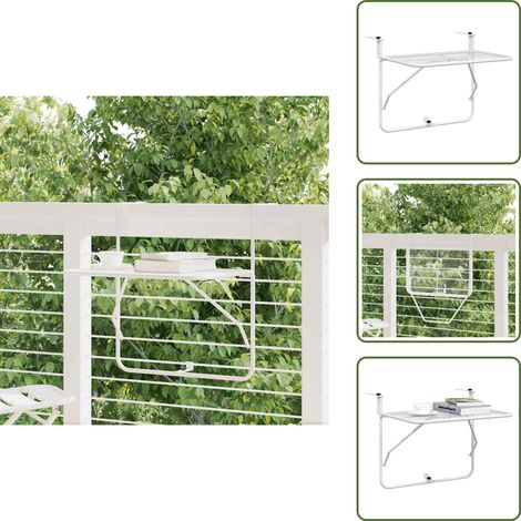 The Living Store Table de balcon Blanc 60x40 cm Acier - Table extérieure (1/5)