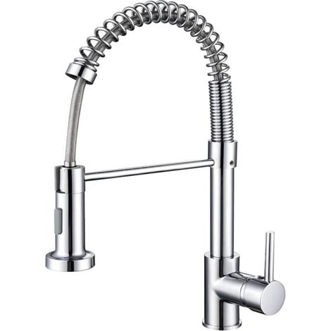 Cuisines de robinet avec ressort en spirale, raccords d'évier pivotants à 360 °, robinetterie de cuisine et douche coulissante - argent (1/4)