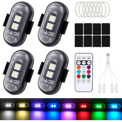 Juego de 4 luces LED inalámbricas para coche, 8 colores, intermitentes, con mando a distancia, carga USB, anticolisión, para coche, moto y camión. (1/5)
