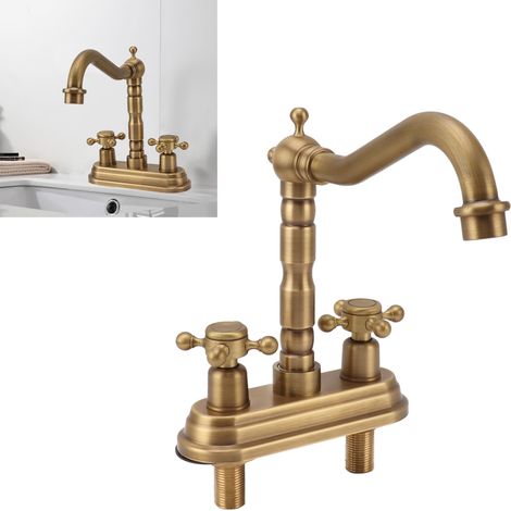 Retro-Goldarmatur G1/2, Vollkupfer-Warm-/Kaltwassermischer, Armatur im europäischen Antik-Stil für Waschbecken und Spülen, Ausführung 2 (1/5)