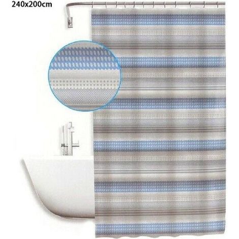 Trade Shop - Tenda Doccia Antimuffa Impermeabile 240x200cm Con Anelli Righe Orizzontali 59524 -