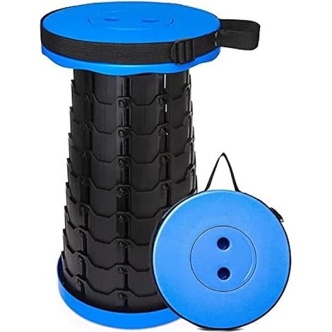 Tabouret Pliable Rétractable - Hauteur Réglable 2,5 À 17,72 Pouces - Charge Maximale 250 Kg - Pour Camping Randonnée Pêche Chasse - Bleu - 1 Pièce (1/3)