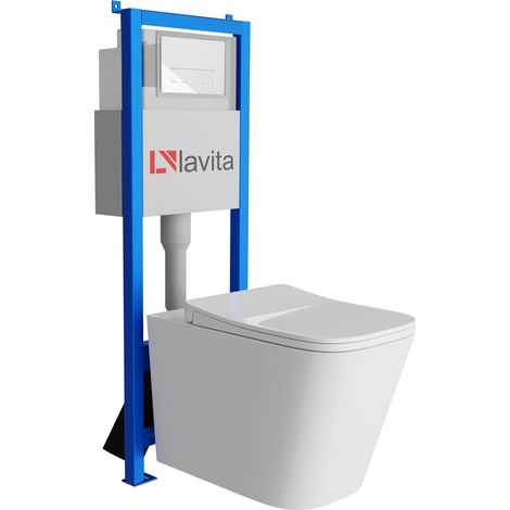 Bâti-support Lavita LAV 101 à 40 cm + WC Maio sans bord + plaque de commande LAV 200.3.1 blanc  Kit complet WC