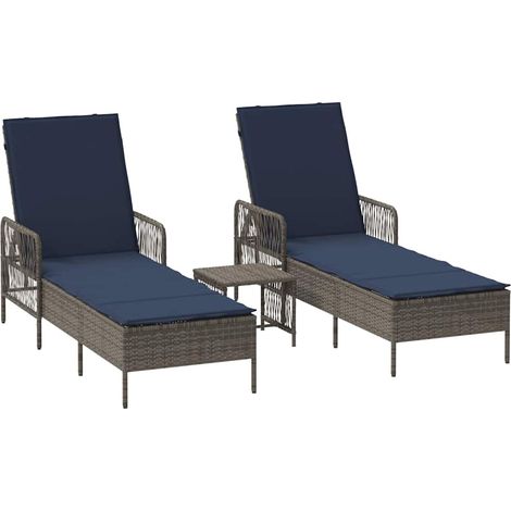 Maison Exclusive - Sonnenliege 3 pcs Grau und Marineblau 200 x 55