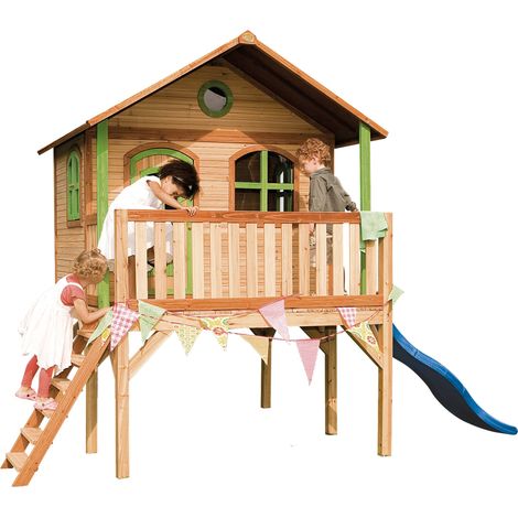 Axi Sophie Maison Enfant Avec Toboggan Bleu Aire De Jeux Pour L'Extérieur En Marron & Vert Maisonnette / Cabane De Jeu En Bois Fsc