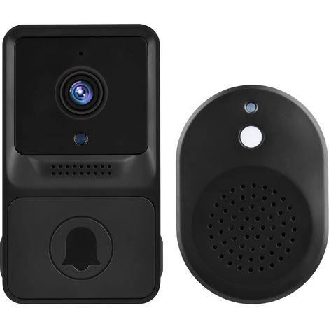 Videoportero inalámbrico inteligente [1080p] – ABS negro – Sistema de seguridad con visión nocturna infrarroja, audio bidireccional y 3 días de almacenamiento gratuito en la nube. (1/5)