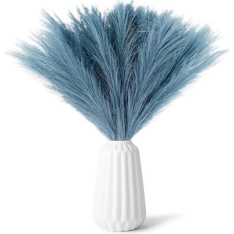 Herbe De Pampa - Artificielle - 55 cm - Tige En Fil De Fer Recouvert De Papier - Plume En Tissu De Soie - Bleu - 30 Pièces (1/5)