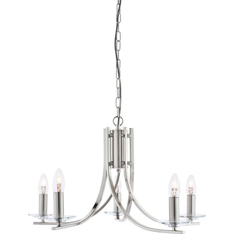 Searchlight Ascona - Luminaire suspendu à 5 bras, argent satiné, verre, E14 (1/3)