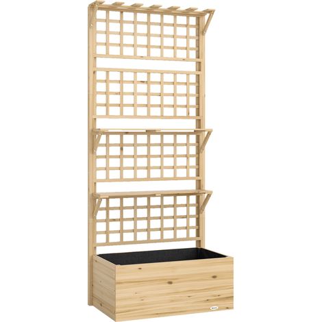Fioriera Rialzata con Traliccio 76x43,5x177 cm Tetto e 2 Mensole in Legno Colore Naturale (1/5)