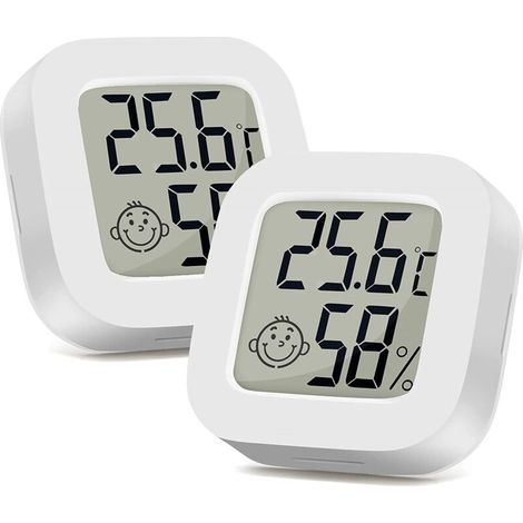 2 small digital hygrometer indoor thermometers with comfort display, high-precision temperature and humidity monitoring, quick reading for comfort at home and in the office