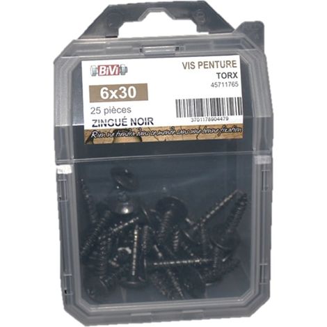 Vis pour penture Torx® Zingué noir Coque de 25 pièces - 6 x 30 mm - BIVI