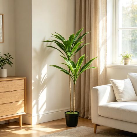 Arbre artificiel Cordyline 90 cm, 29 feuilles, PEVA, pot en ciment, intérieur & extérieur, facile d'entretien (1/5)