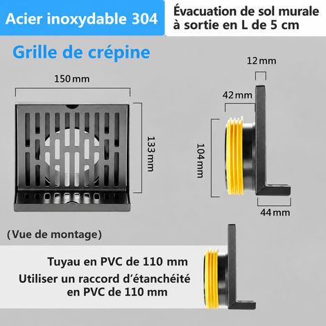 Siphon de sol mural en L 5 pouces inox gris canon pour tuyau 110 avec joint gris 5 110 réf 16 × 9 × 15 cm 730 g – Livraison gratuite