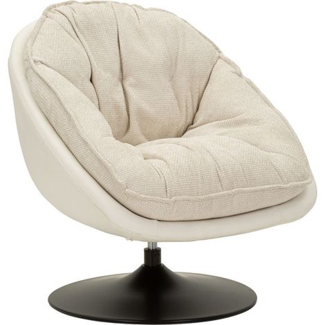 Poltrona girevole in tessuto crema con base nera (1/5)