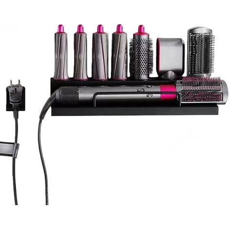 Supporto a parete per asciugacapelli, adatto per i modelli Dyson Supersonic e Airwrap, supporto in metallo nero, mensola porta accessori per il bagno e altro ancora. (1/5)