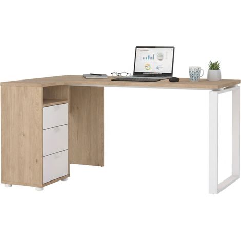 Dmora - Escritorio Medard, Escritorio multiusos, Mesa de oficina para PC, El plan de trabajo, 150x100 h76 cm, Roble y Blanco