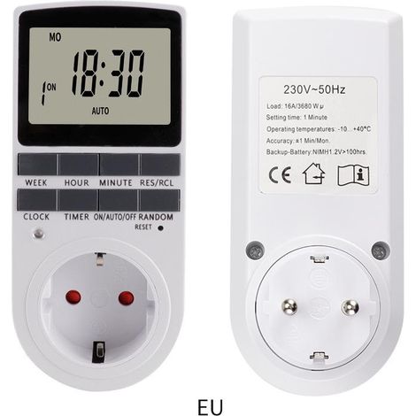 Lot de 2 prises programmables avec minuterie numérique, horloge quotidienne/hebdomadaire, prise électrique intelligente à écran LCD, mode aléatoire antivol, temporisateur réglable (1/4)