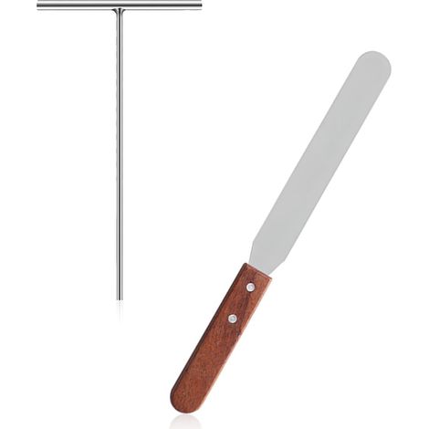 Spatule Crepe, en Forme de T Râteau à Crêpe, Manche en Bois 32 cm Distributeur de Crêpes Spatule, Inox, Etaleur Crepe, pour Réaliser des Gâteaux, Crêpes, Pancakes (1/5)