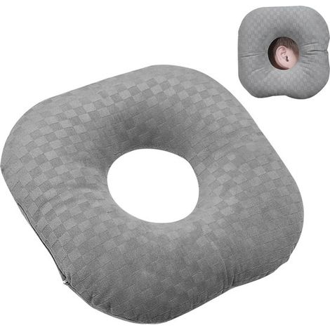 Oreiller donut pour piercing – Ouverture oreille – Gris – Dormeur latéral – Soulage l’oreille sensible (1/5)
