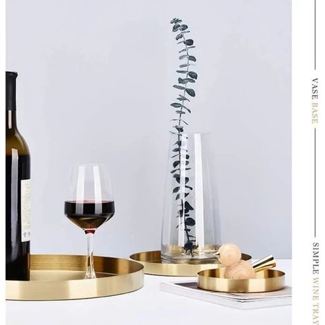 Plateau rond de rangement décoratif, Plat de service en inox pour les petits objets - en or (1/4)