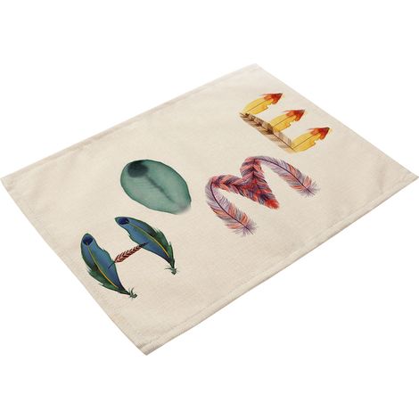 Set De Tapis De Table En Coton Et Lin Motif Plumes Colorées Pour Cuisine Et Salle À Manger Lot De 4 (1/2)