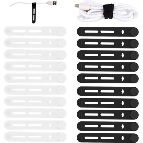 20 fascette in silicone regolabili e riutilizzabili, adatte per cavi di ricarica, auricolari e computer portatili. (1/5)