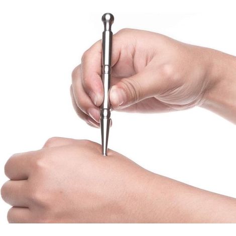 Bâton de massage / Outil d'acupression en acier inoxydable – Stylet pour points gâchettes et méridiens – Manuel, toucher lisse et arrondi (1/5)