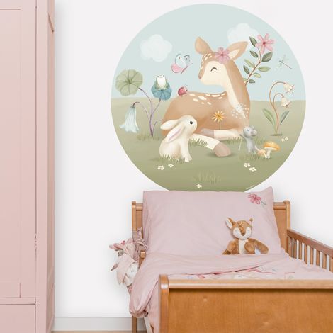 Papier peint intissé rond Fairy Garden Diamètre 100cm Multicolore