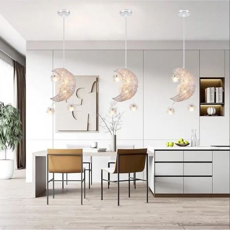 Lot de 3 Lampe Suspension Moderne,LED Lustre Luminaire Industrielle en Lune Aluminium pour Enfant Chambre,1725CM,Blanc Chaud (1/4)