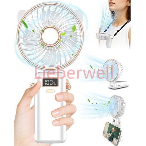 Mini Ventilateur Portatif Ventilateur à Main Ventilateur de Poche USB Rechargeable 5 Vitesse 4,12H de Travail Petit Ventilateur de (1/4)