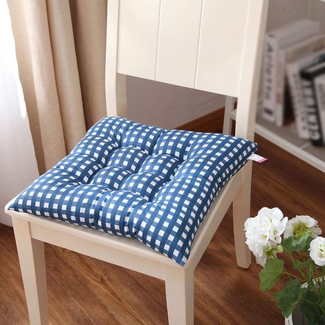 Ensemble de 2 coussin de chaise carré coussin de siège de chaise avec attaches, 4040 coussin de chaise de salle à manger(grille-bleu) (1/5)