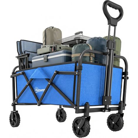 Beyamis Klappbarer Gartenwagen mit Rädern, verstellbarem Griff, 68 kg Tragkraft, ideal für Camping, Maße: 81 x 45 x 89 cm, Blau
