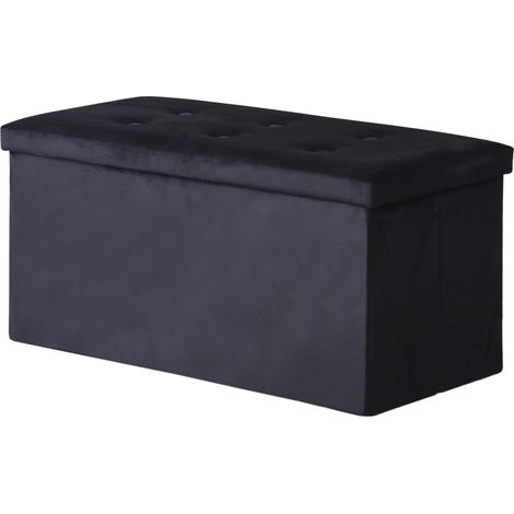 Hobag – Coffre de rangement pouf pliable en velours 76cm – Noir – Rangement esthétique et pratique – Pour espaces modernes