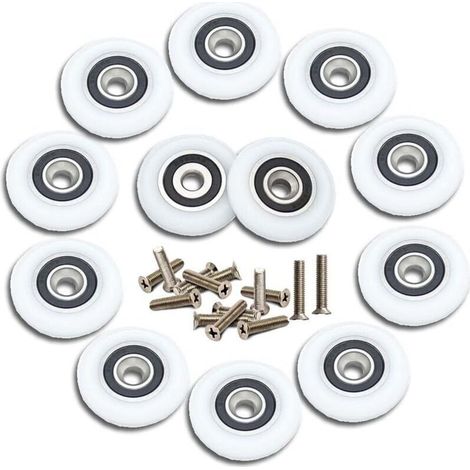 Roulette porte coulissante de douche 23mm – Lot de 12 roulettes avec vis en acier inoxydable – Compatible portes en verre