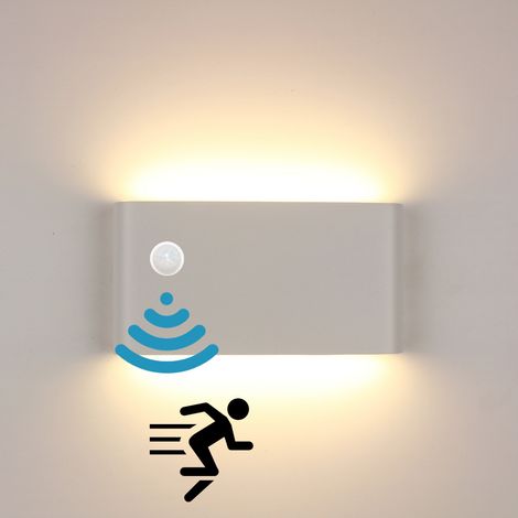 Applique murale intérieure avec détecteur de mouvement 12 W Blanc chaud LED Applique murale intérieure en aluminium pour salon, chambre à coucher, couloir, escalier,blanc (1/5)