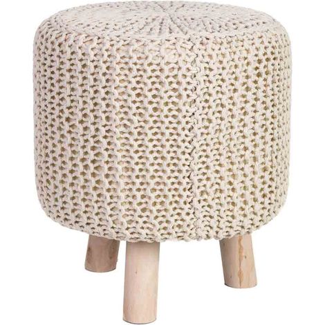 Taburete de madera y algodón trenzado amarillo35x35x44h cm (1/5)