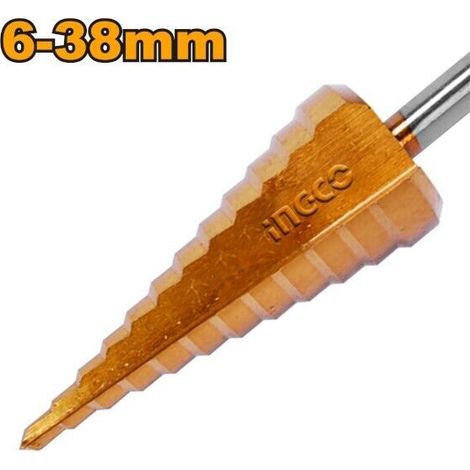 FRESA CONICA A GRADINO 6-38mm - RIVESTIMENTO TITANIO - ALLARGAFORI - INGCO AKSDS06381 (1/2)
