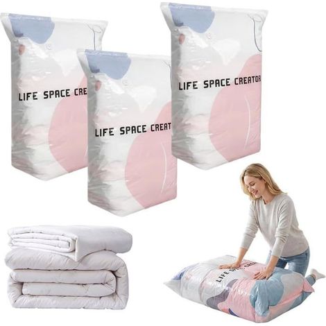 Grands sacs de conservation Sous Vide à Compression Sans Pompe Sac Sous Vide Vetement Aspirateur Cube 100×80×30cm