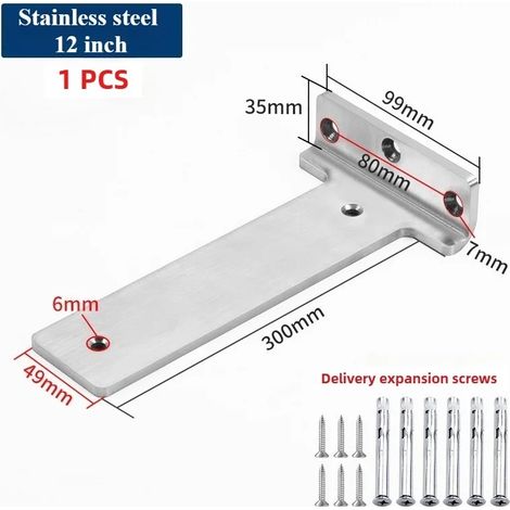 Supports de rangement muraux suspendus en acier inoxydable (12 po - 8 po) - Capacité de charge : 200 kg - Support de trépied - Fixation murale invisible - Étagères de rangement pour cloison (1/5)