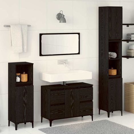 Badezimmermöbel-Set Wandmontiert 3 pcs Schwarz Eichen-Optik