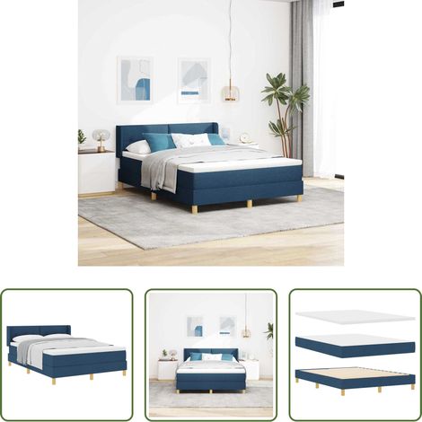 vidaXL Lit en bois - Lit Ă ressorts avec matelas Bleu 190 x 140 cm tissu (1/5)