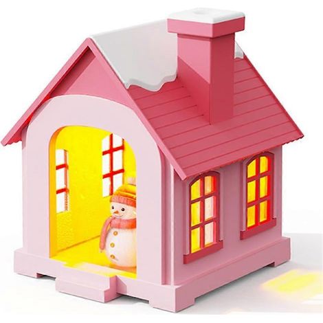 Luftbefeuchter im Schneehaus-Design mit Nachtlicht, automatischer Abschaltfunktion und in Rosa für eine gemütliche Wohnatmosphäre