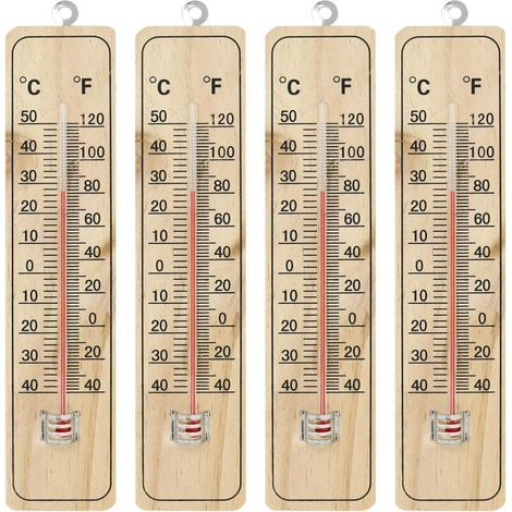 4x Thermometer - Thermomètre à bois pour intérieur - Thermomètre avec échelle en degrés Celsius et Fahrenheit (21.9x4.8x0.6cm) (1/5)