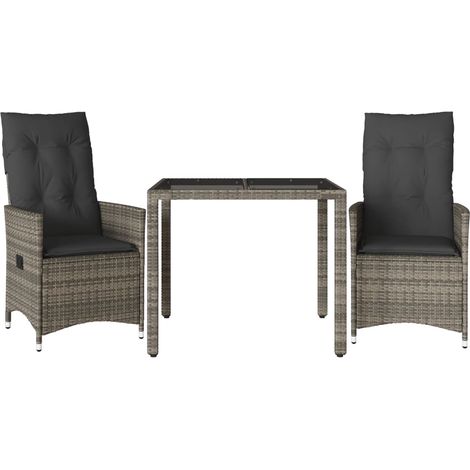 vidaXL Set da Bistrò 3 pz con Cuscini Grigio in Polyrattan (1/5)