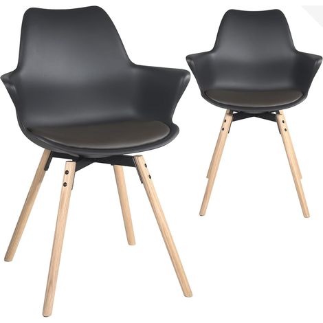 Moti Lot de 2 chaises de cuisine scandinaves avec pieds en bois et coussin intégré (blanc) (1/5)