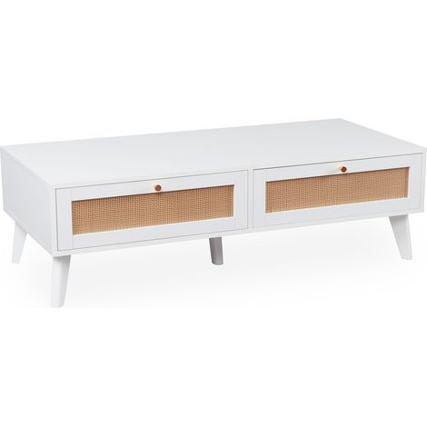 Table Basse Cannage en Rotin "Lesa" 120cm Blanc