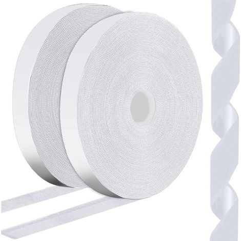 Attache auto-agrippante double face haute résistance, adaptée pour accrocher des tableaux, fixer aux murs, etc., blanches, 2,0 cm x 25 m. (1/5)