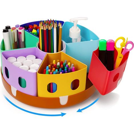 Porte-Stylo Rotatif - Plateau Tournant Avec Compartiments Amovibles - Organisation Bureau École À La Maison Atelier Créatif - 1 Pièce (1/5)